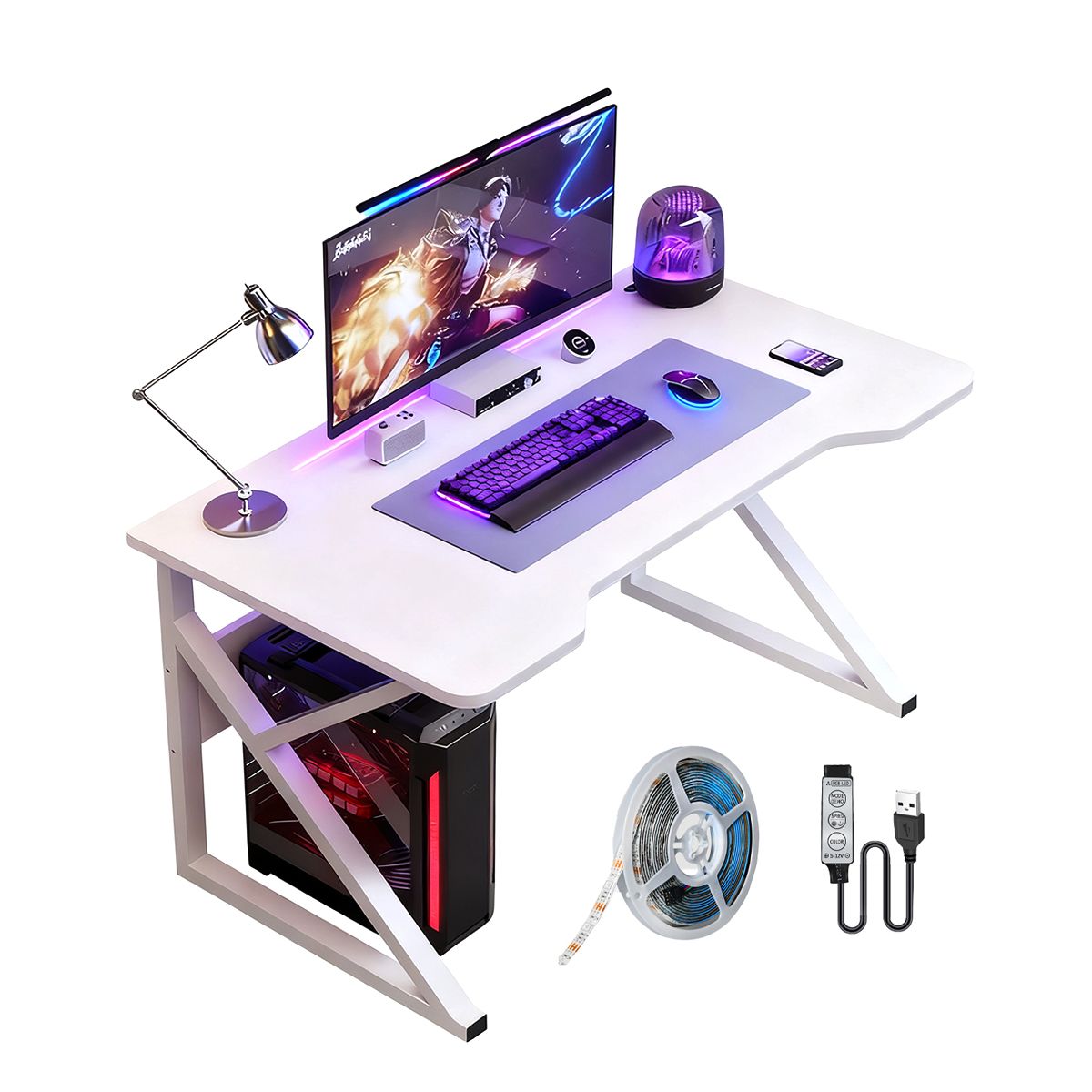 WUWAWDOGA - Escritorio Gamer Profesional K Mesa 100x72x50 Cm Blanco o Marrón
