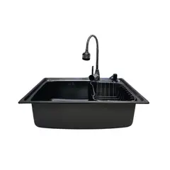 MODERN SPACE - Lavaplatos 61x43 Cm Negro Sobre Cubierta +accesorios + Llave