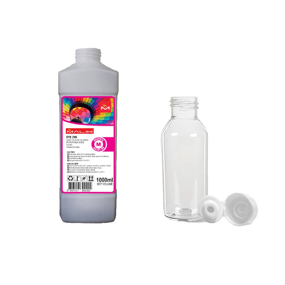 MALIK - Tinta Magenta 1 Litro con Botella GT52 GT53 para Hp ST 210
