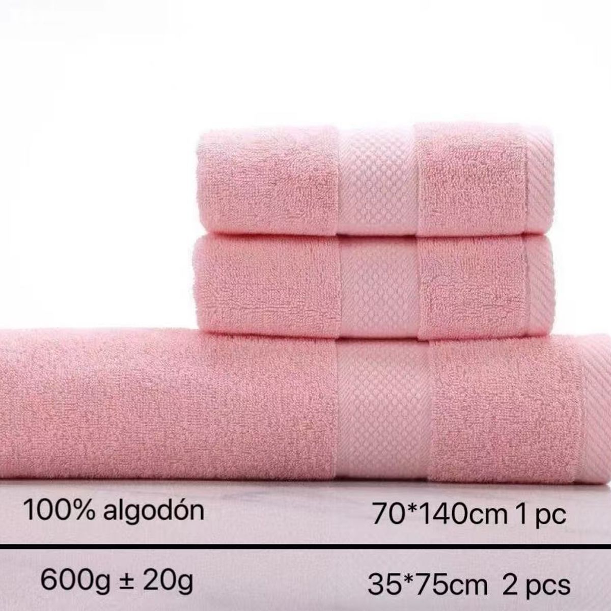 GENERICO - Set de Toallas 3 Piezas 100% Algodón, Suaves y Absorbentes Color Rosado