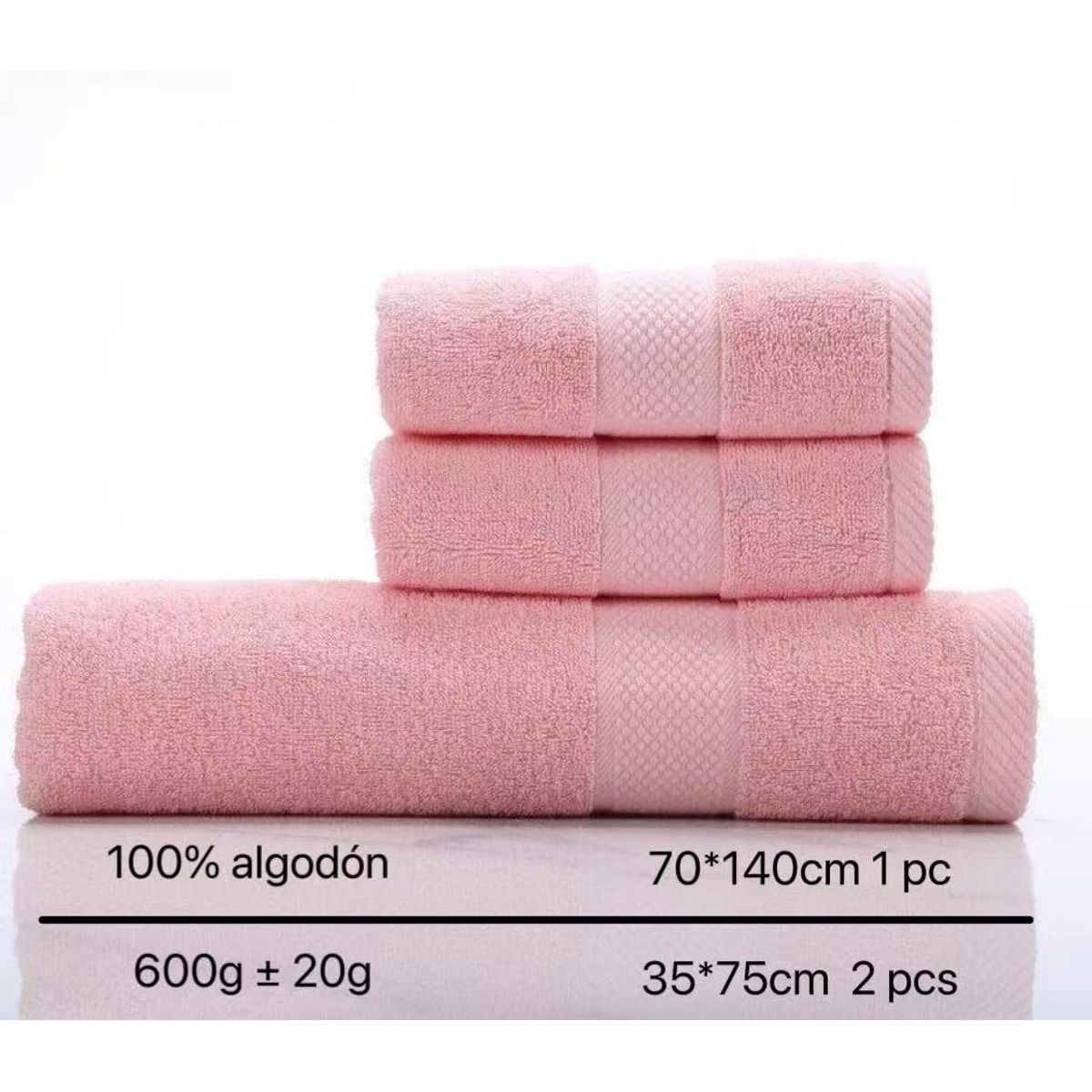 GENERICO - Set de Toallas 3 Piezas 100% Algodón, Suaves y Absorbentes Color Rosado
