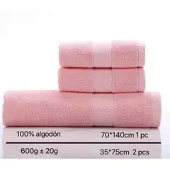 GENERICO - Set de Toallas 3 Piezas 100% Algodón, Suaves y Absorbentes Color Rosado