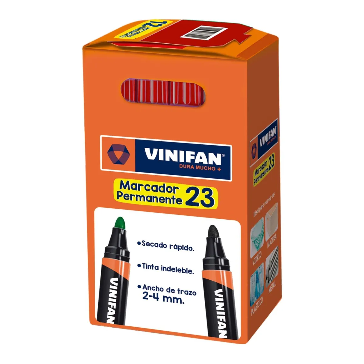 GENERICO - Plumón Permanente Vinifan - Caja 12 uds - Rojo - Tamano Unico