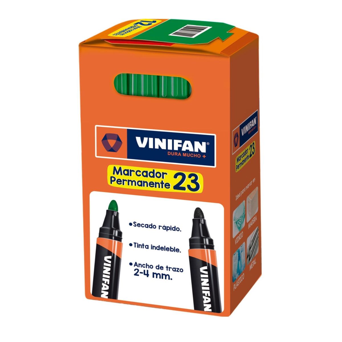 GENERICO - Plumón Permanente Vinifan - Caja 12 uds - Verde - Tamano Unico