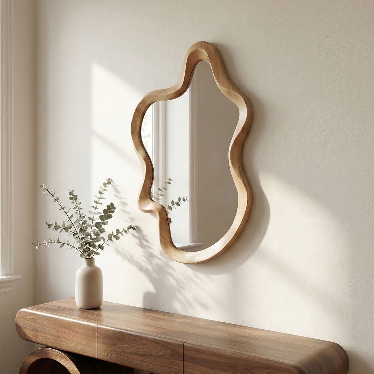 SANTU HOME & DECO - Espejo Modern Wave Madera Tono Arce 90x60cm