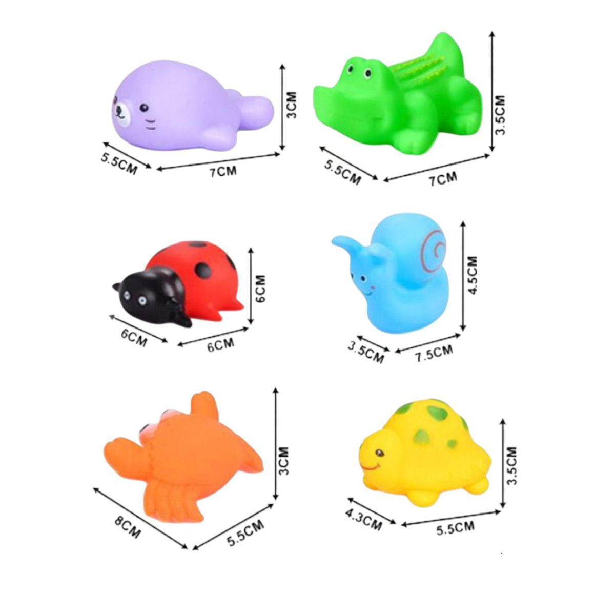 OEM - Mini Animales De Hule 6und Colores Con Chicharra Para Ducha