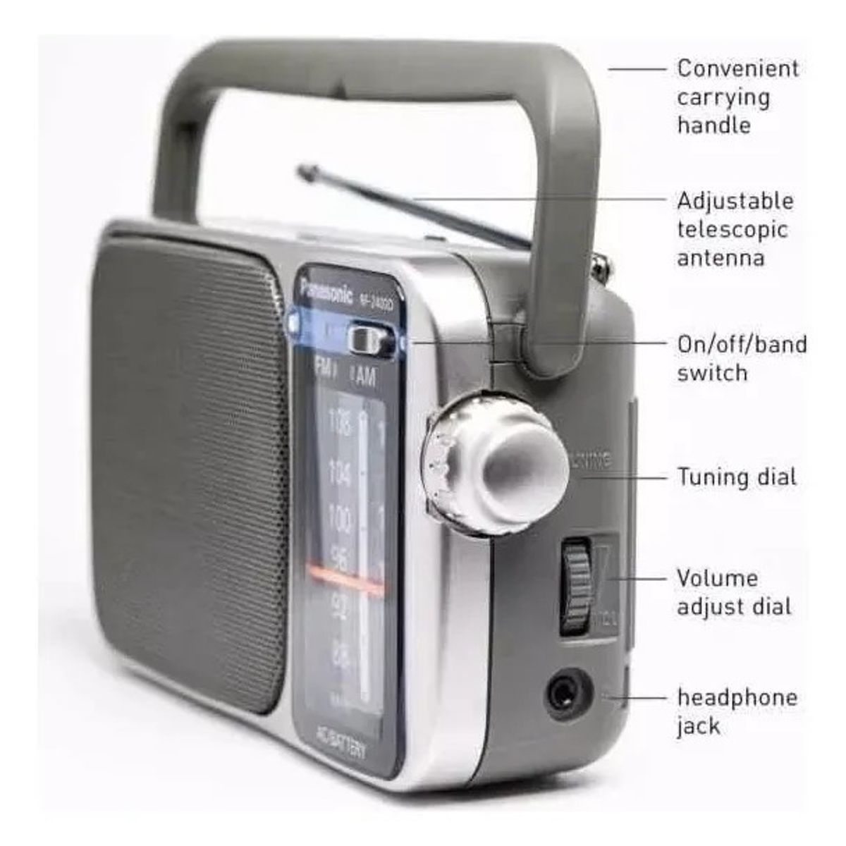 PANASONIC - Radio Am Y Fm Panasonic Pilas 4 Aa /corriente Gris Oscuro