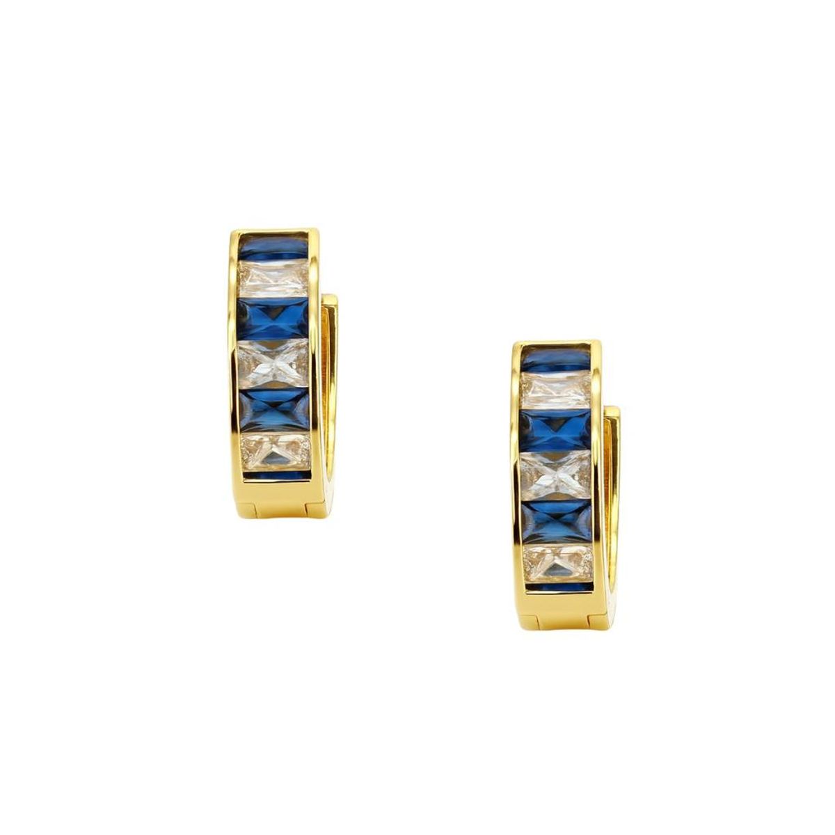 JOYAS LANDEROS - Aros Argollas Riel Baguette Azul Enchapado en oro de 18k de 15mm