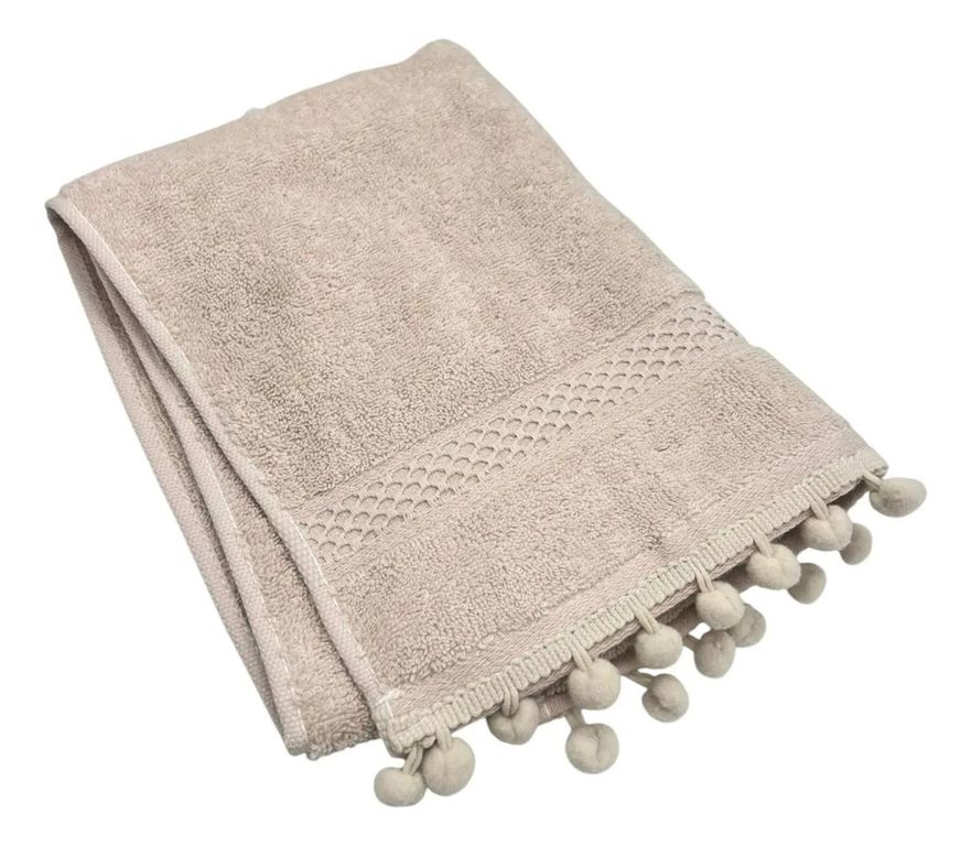 Toalla De Bano Algodon Pompones Toalla Fina Elegante 70x34cm - Beige