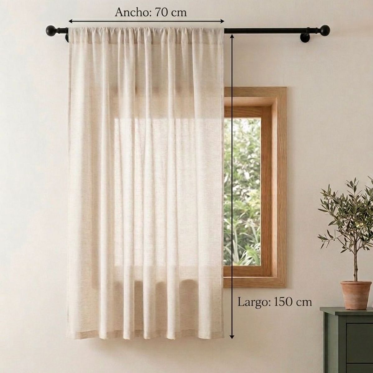 OEM - Cortina Visillo 2 Paños Cortina 8 Anillos 70x150cm