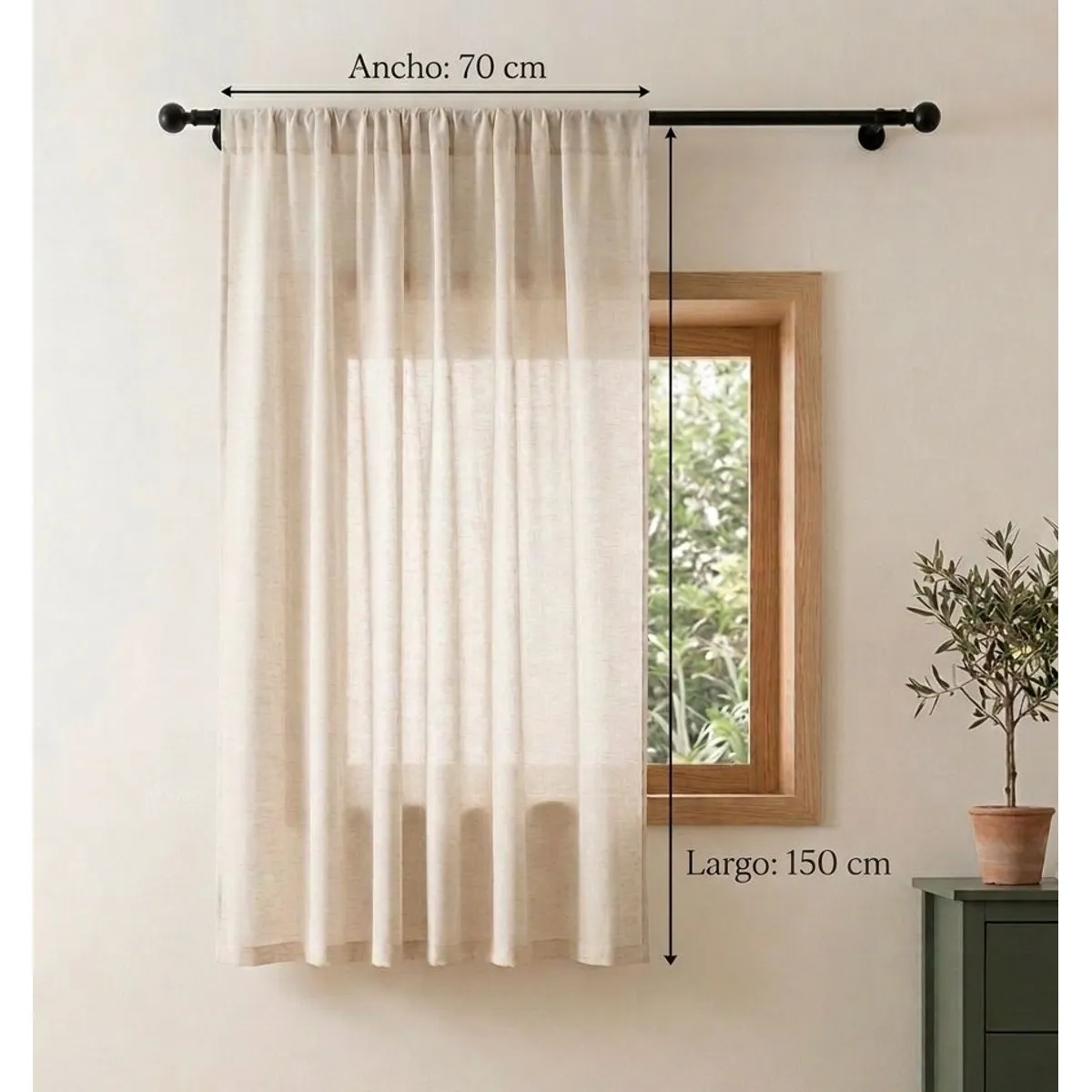 OEM - Cortina Visillo 2 Paños Cortina 8 Anillos 70x150cm