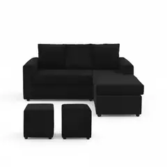GENERICO - Sofa Seccional L 3 Cuerpos + 2 Puff Negro