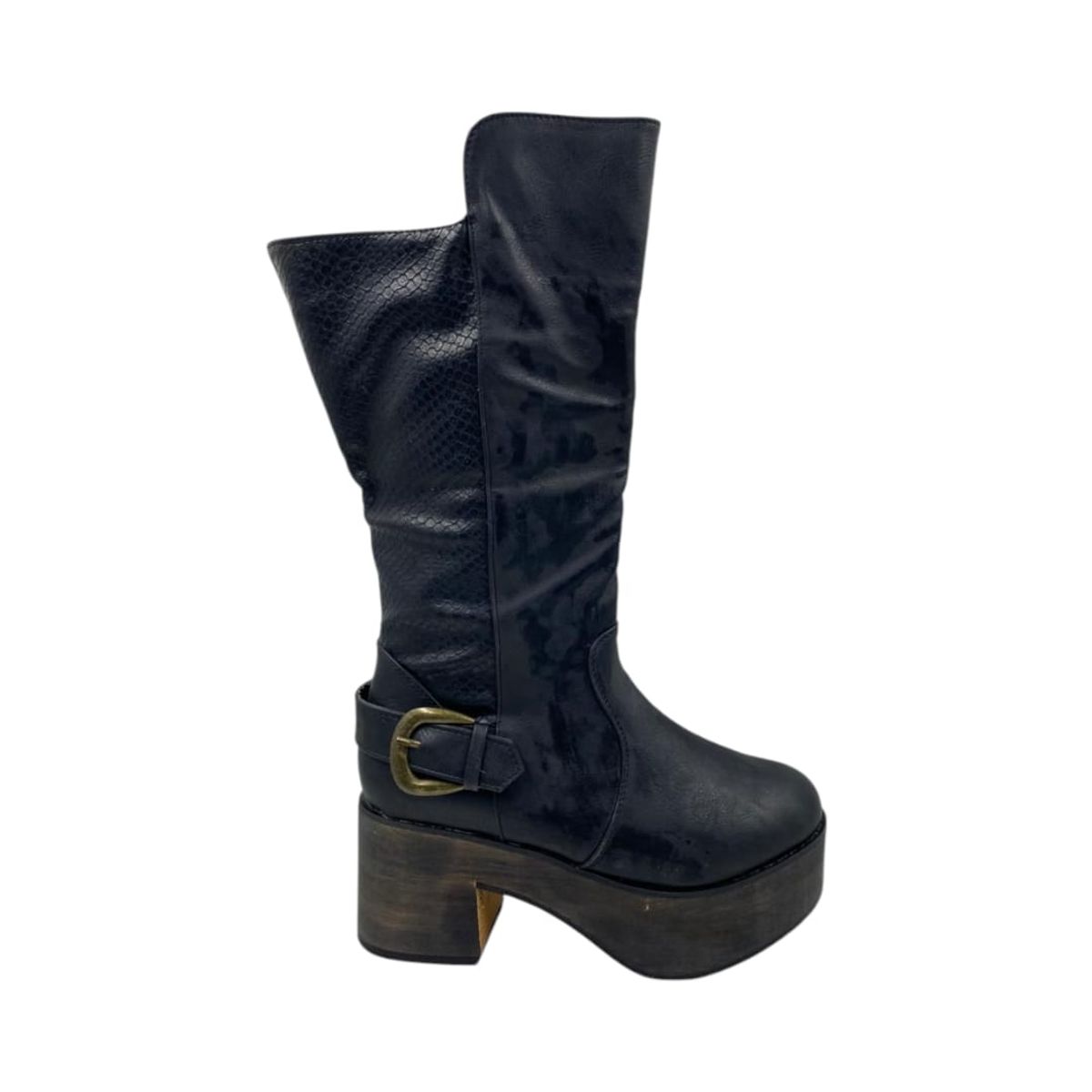 HERIEL - Bota Negra Plataforma Mujer