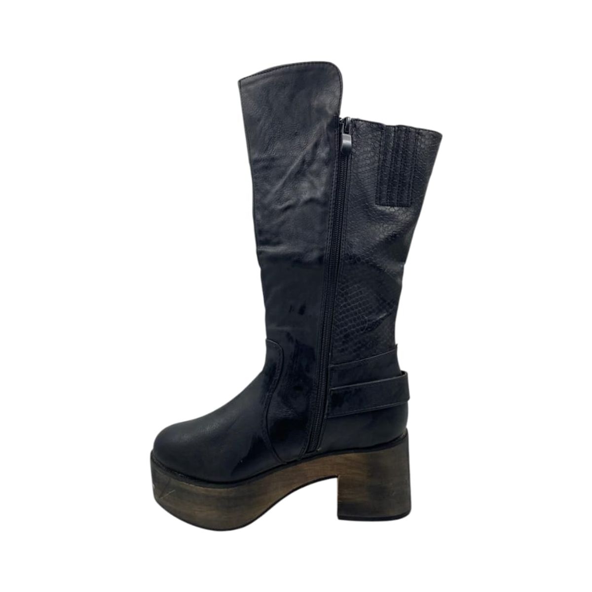 HERIEL - Bota Negra Plataforma Mujer