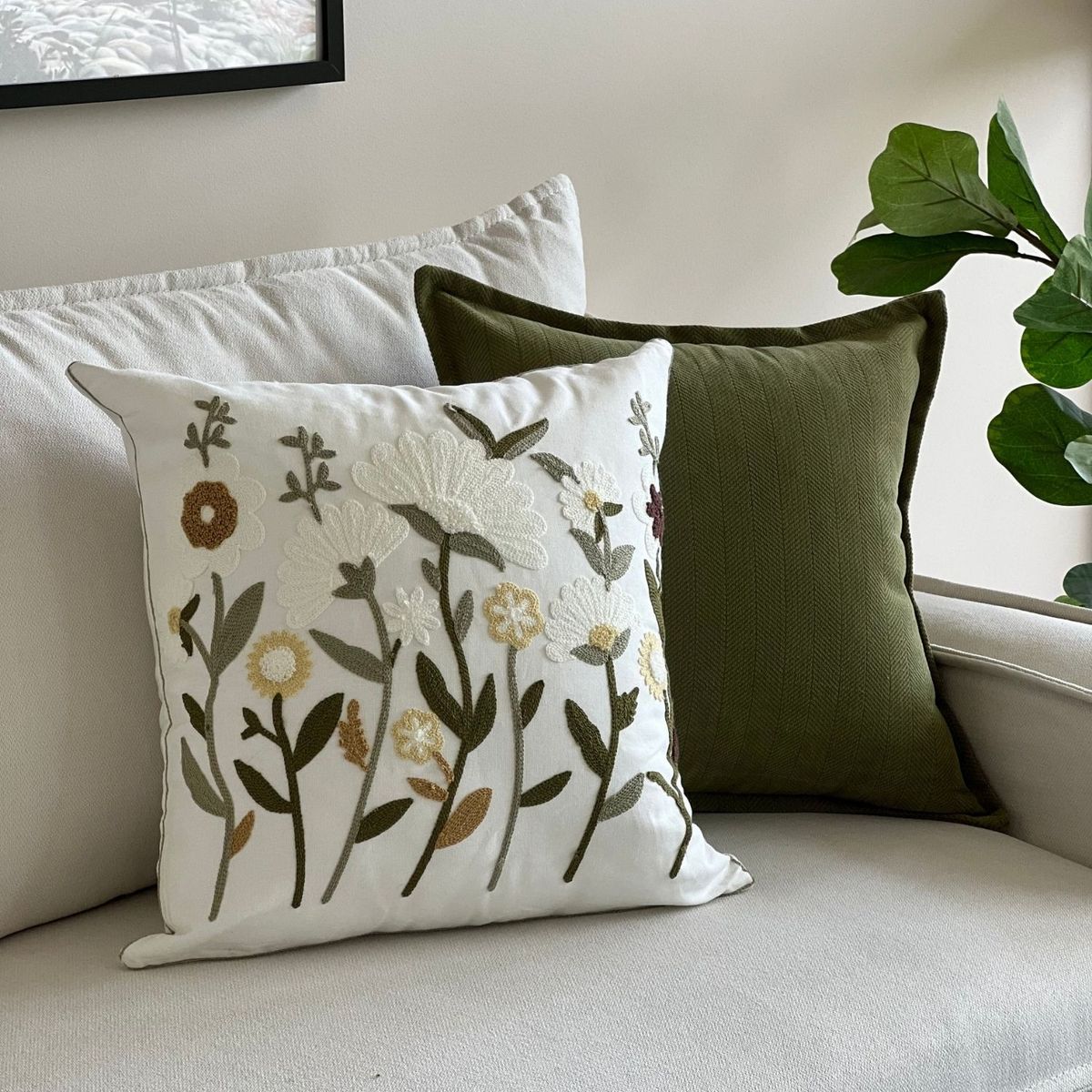 MANDIRHOME - Funda de Cojín Pestaña Verde Cuadrada