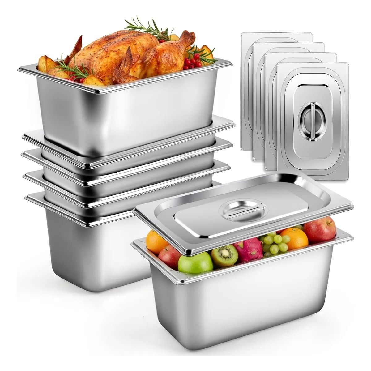 EVERSO - 6 Pcs Sartenes De Vapor Acero Inoxidable Bandejas Con Tapas