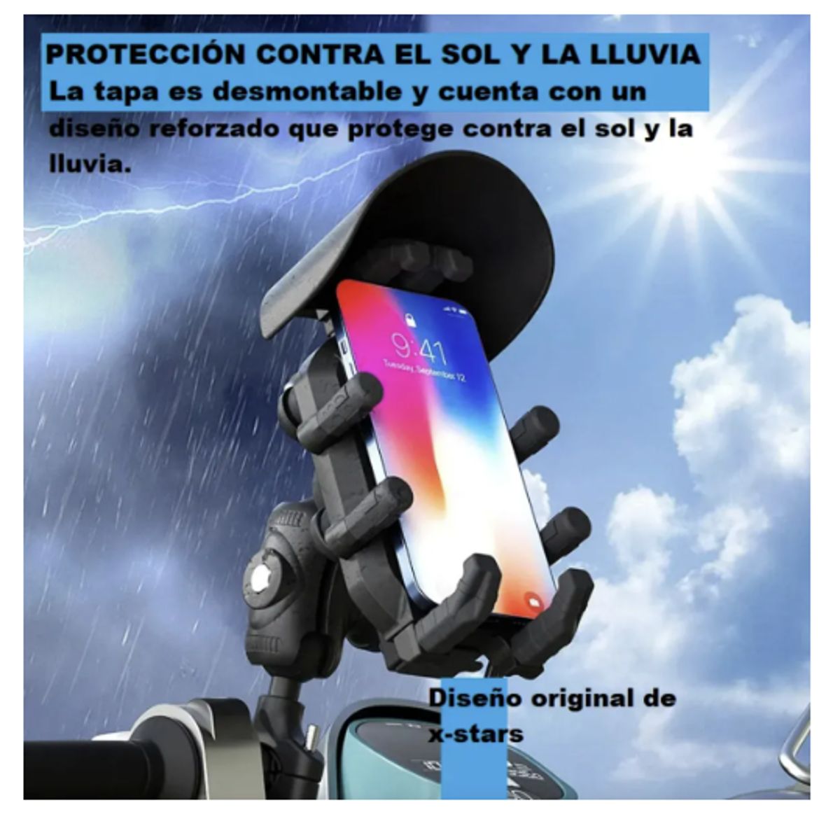 GENERICO - Soporte Celular Moto Con Visera Solar Y Antivibración 360°