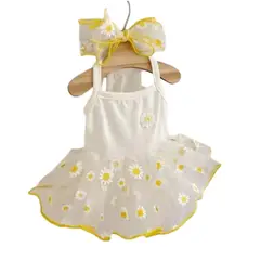 SUKEA - Vestido De Verano Ropa Para Mascotas Falda Con Vuelos Beige Talla M