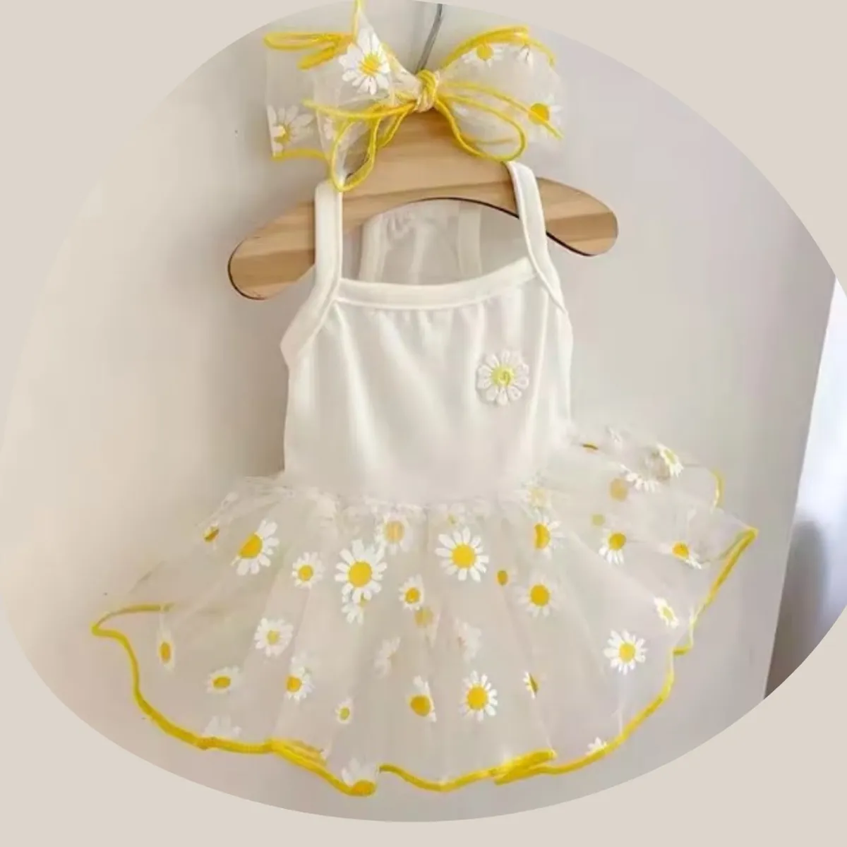 SUKEA - Vestido De Verano Ropa Para Mascotas Falda Con Vuelos Beige Talla L