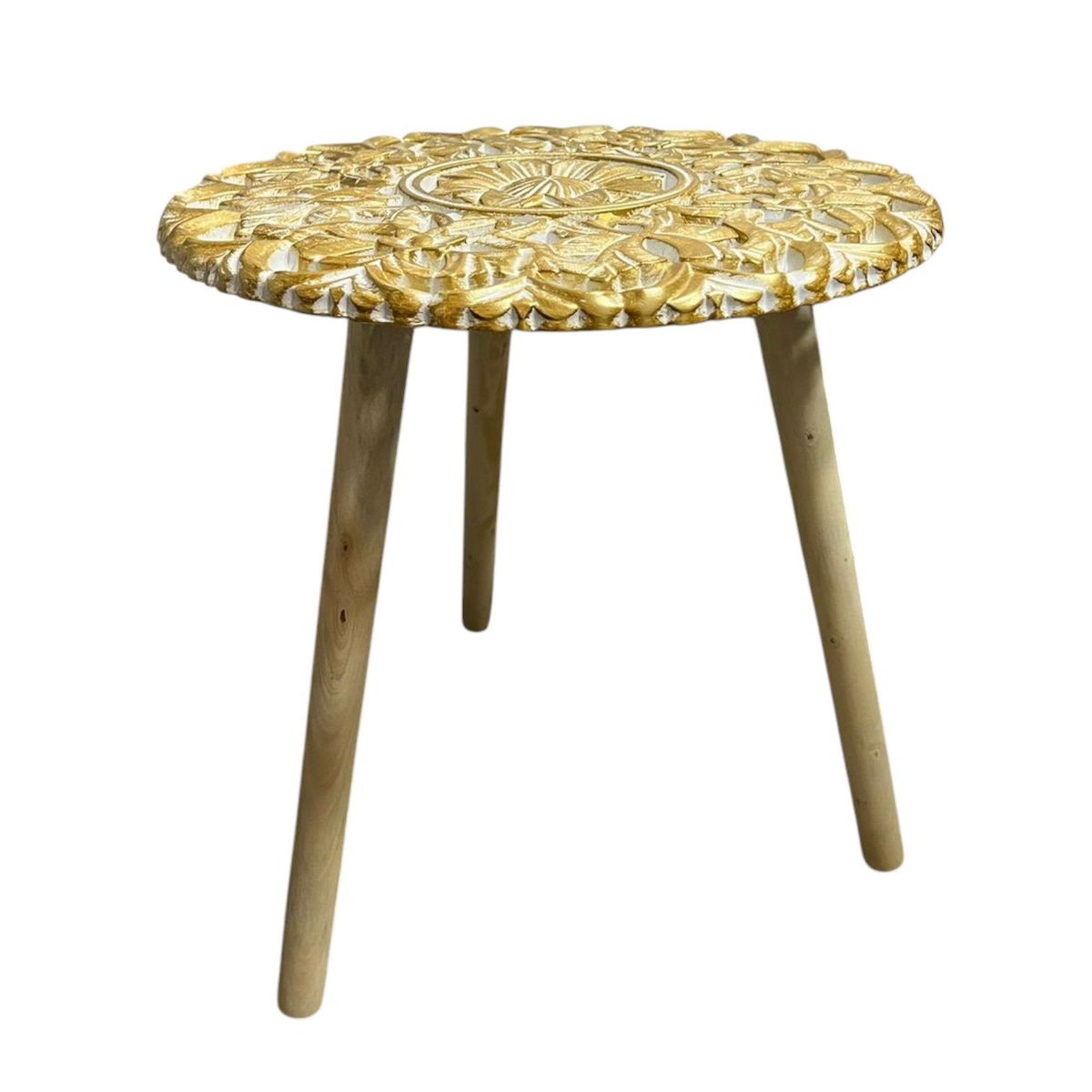 GENERICO - Mesa Lateral Dorada Mesa De Centro Tallada Mandala 50cm