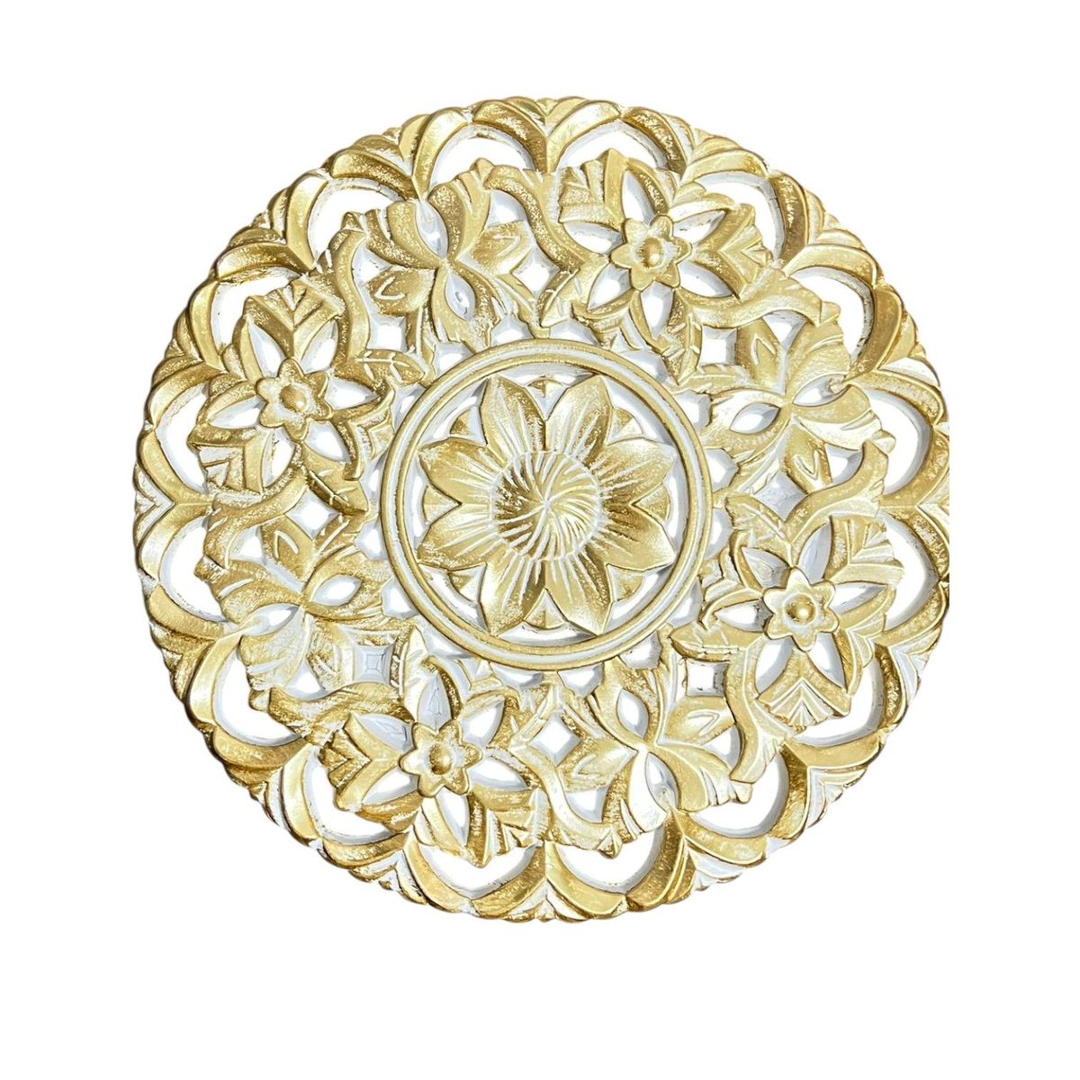 GENERICO - Mesa Lateral Dorada Mesa De Centro Tallada Mandala 50cm