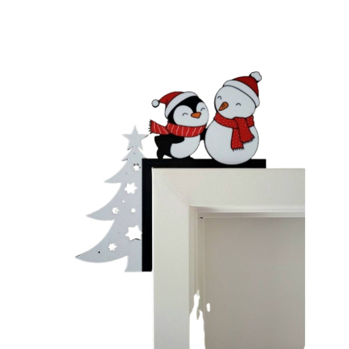 GENERICO - Adorno Navideño - Esquina de puerta Muñeco de Nieve y Pinguino