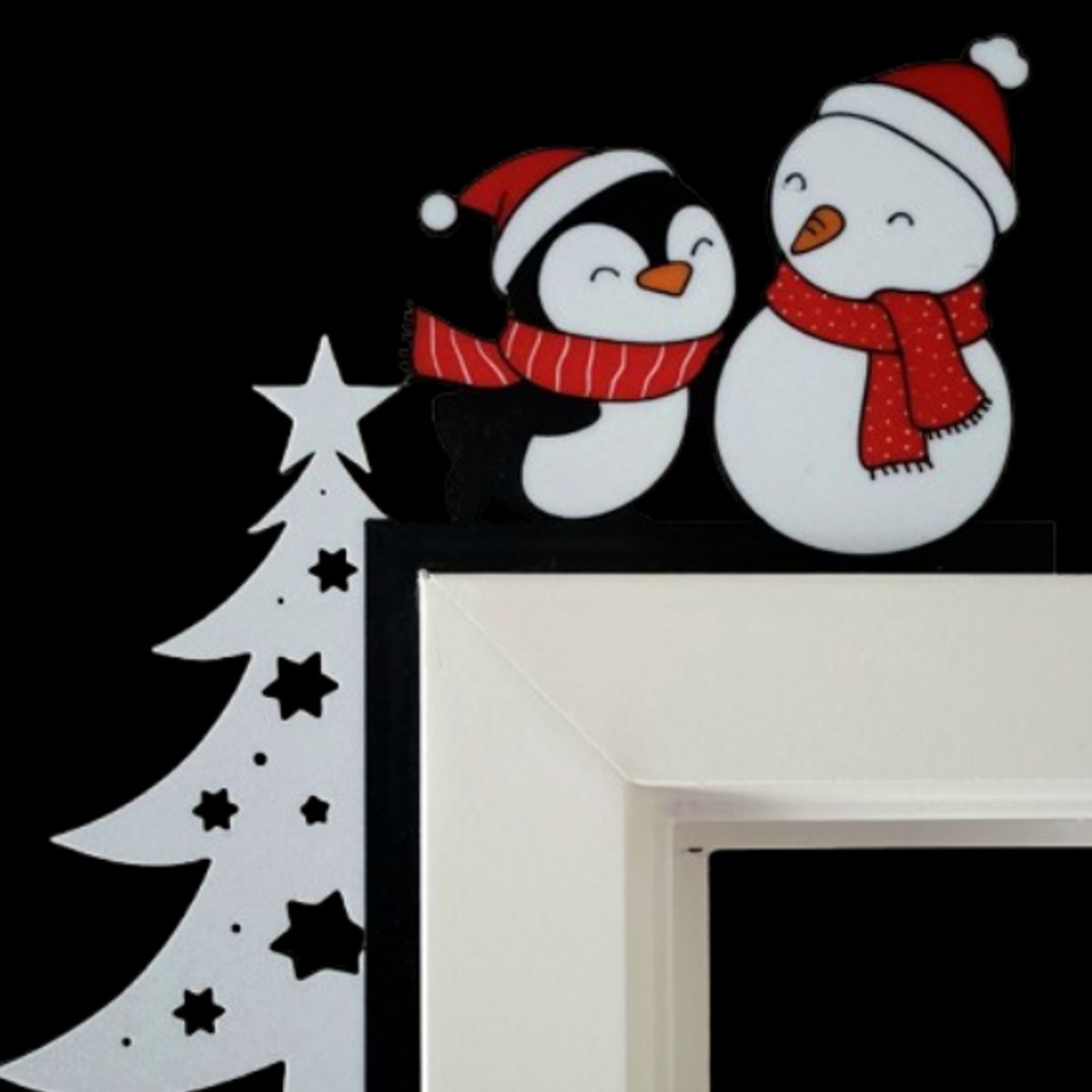 GENERICO - Adorno Navideño - Esquina de puerta Muñeco de Nieve y Pinguino