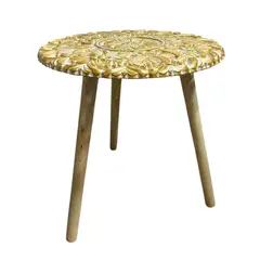 GENERICO - Mesa Lateral Dorada Mesa De Centro Tallada Mandala 40cm