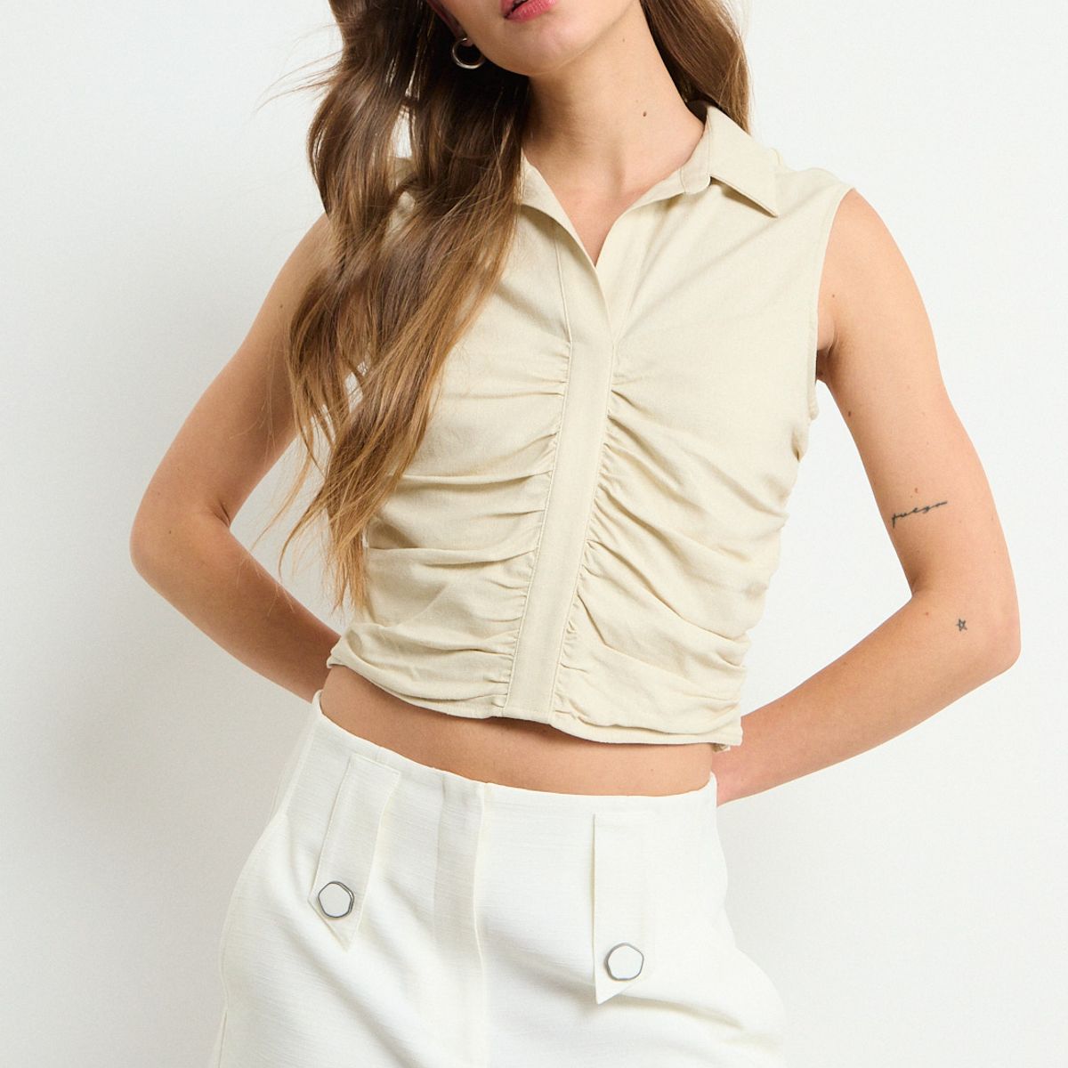 IO - Blusa Lisa Mujer Beige Io