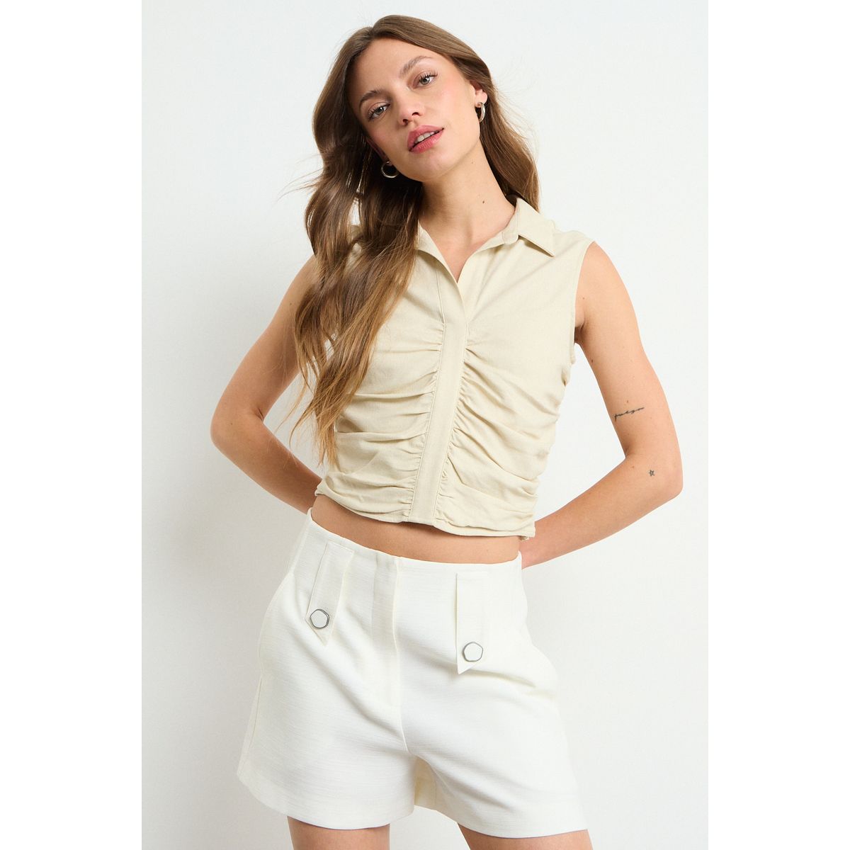 IO - Blusa Lisa Mujer Beige Io