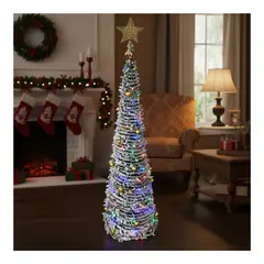 EKOL TACTICA MILITAR - Árbol De Pascua Plegable Premium Nevado 2.10 Con Estrella y Luces LED Navidad 2025
