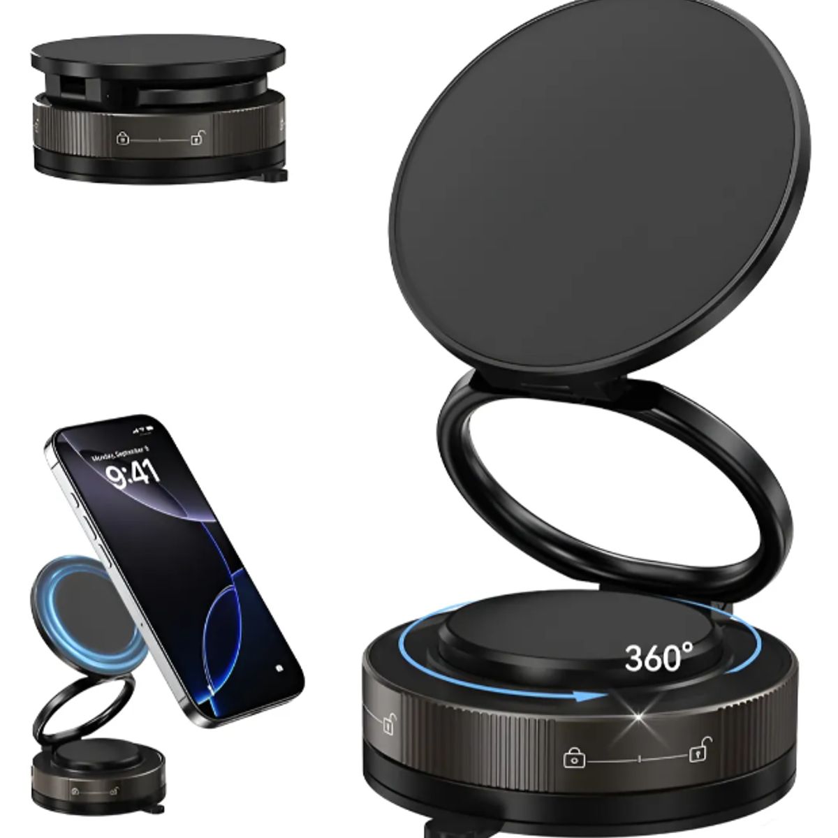 GENERICO - Soporte Magnético Para Teléfono Móvil Con Imán Y Ventosa Negro