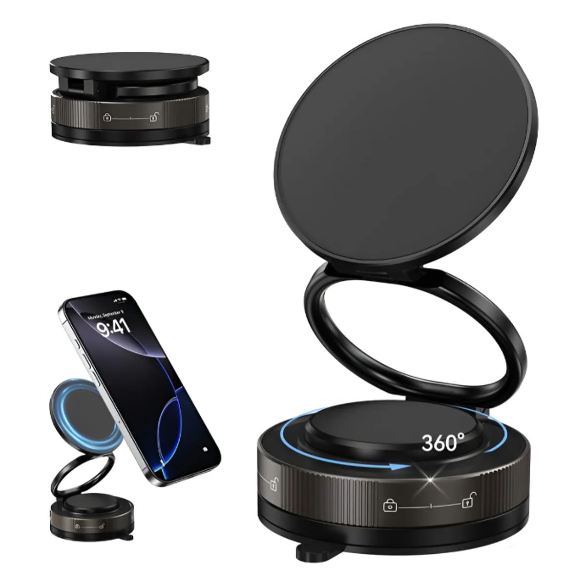 GENERICO - Soporte Magnético Para Teléfono Móvil Con Imán Y Ventosa Negro