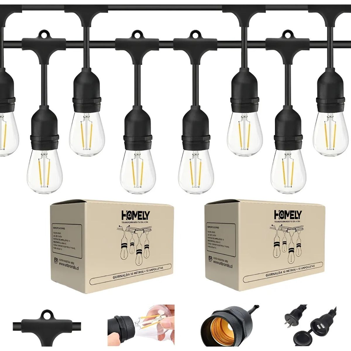 HOMELY - Guirnalda Terraza Ext Homely Luces Vintage 10 Metros Luces Amarillo Pack X2.