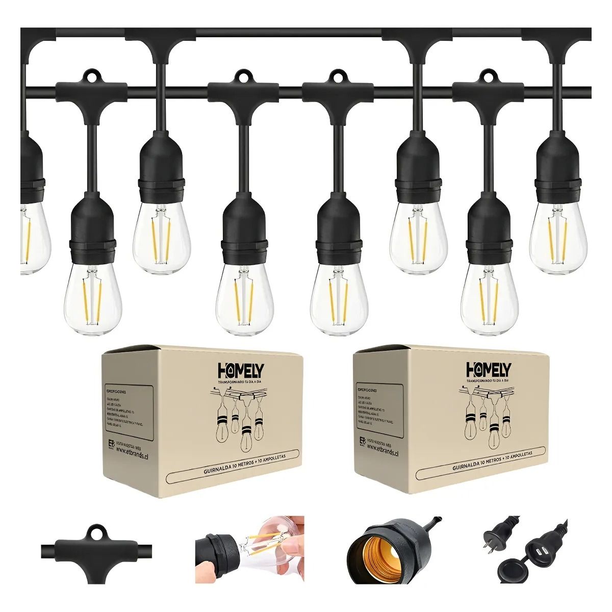 HOMELY - Guirnalda Terraza Ext Homely Luces Vintage 10 Metros Luces Amarillo Pack X2.