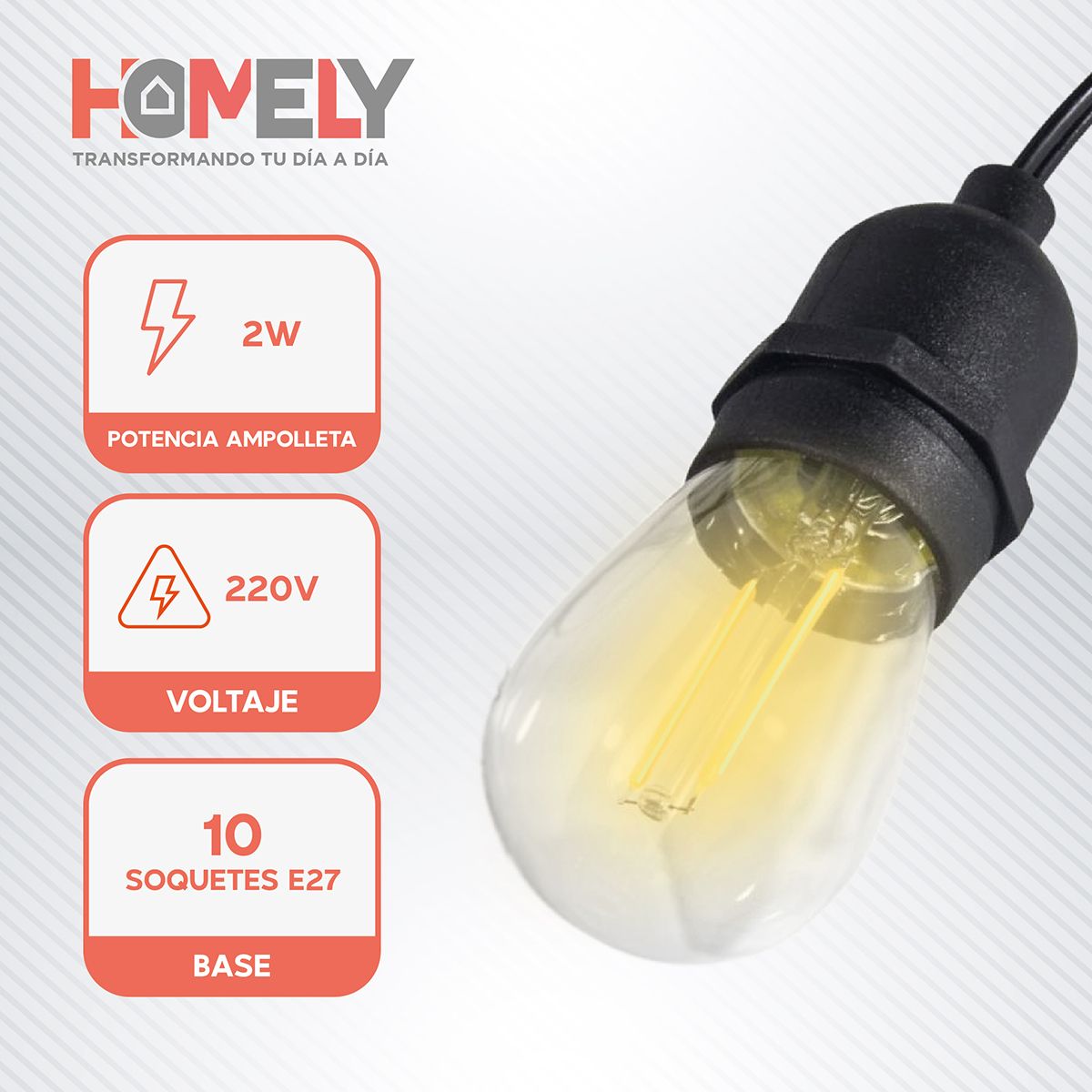 HOMELY - Guirnalda Terraza Ext Homely Luces Vintage 10 Metros Luces Amarillo Pack X2.