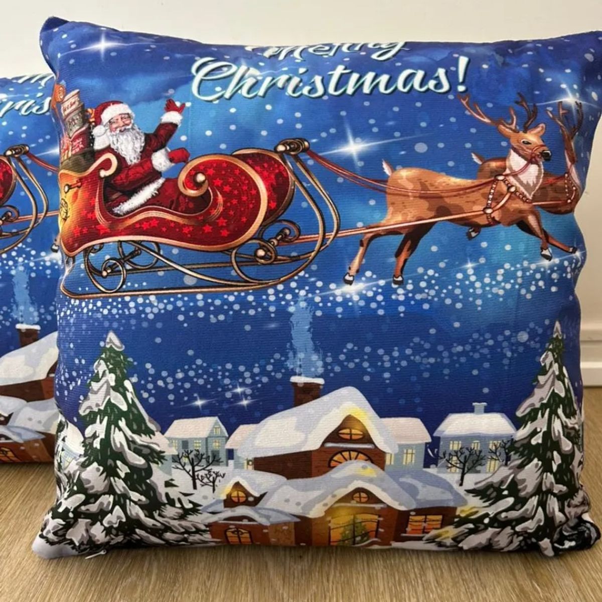 TODOHOGAR SANTIAGO DE CHILE - Set De 2 Cojines 45x45cm Navidad - Trineo azul