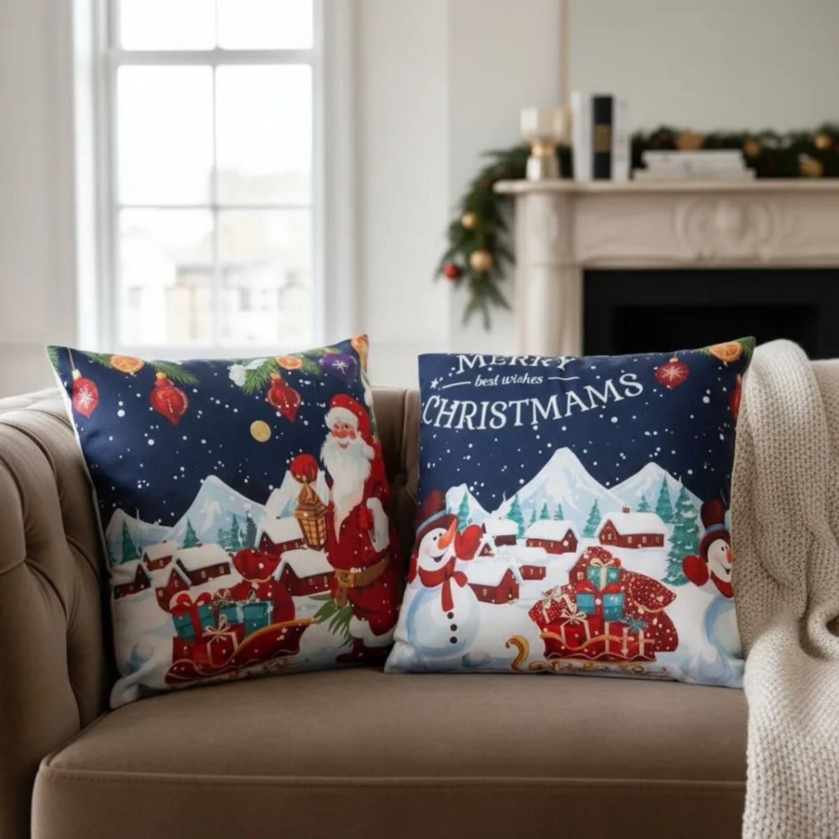 TODOHOGAR SANTIAGO DE CHILE - Set De 2 Cojines 45x45cm Navidad - Nieve azul