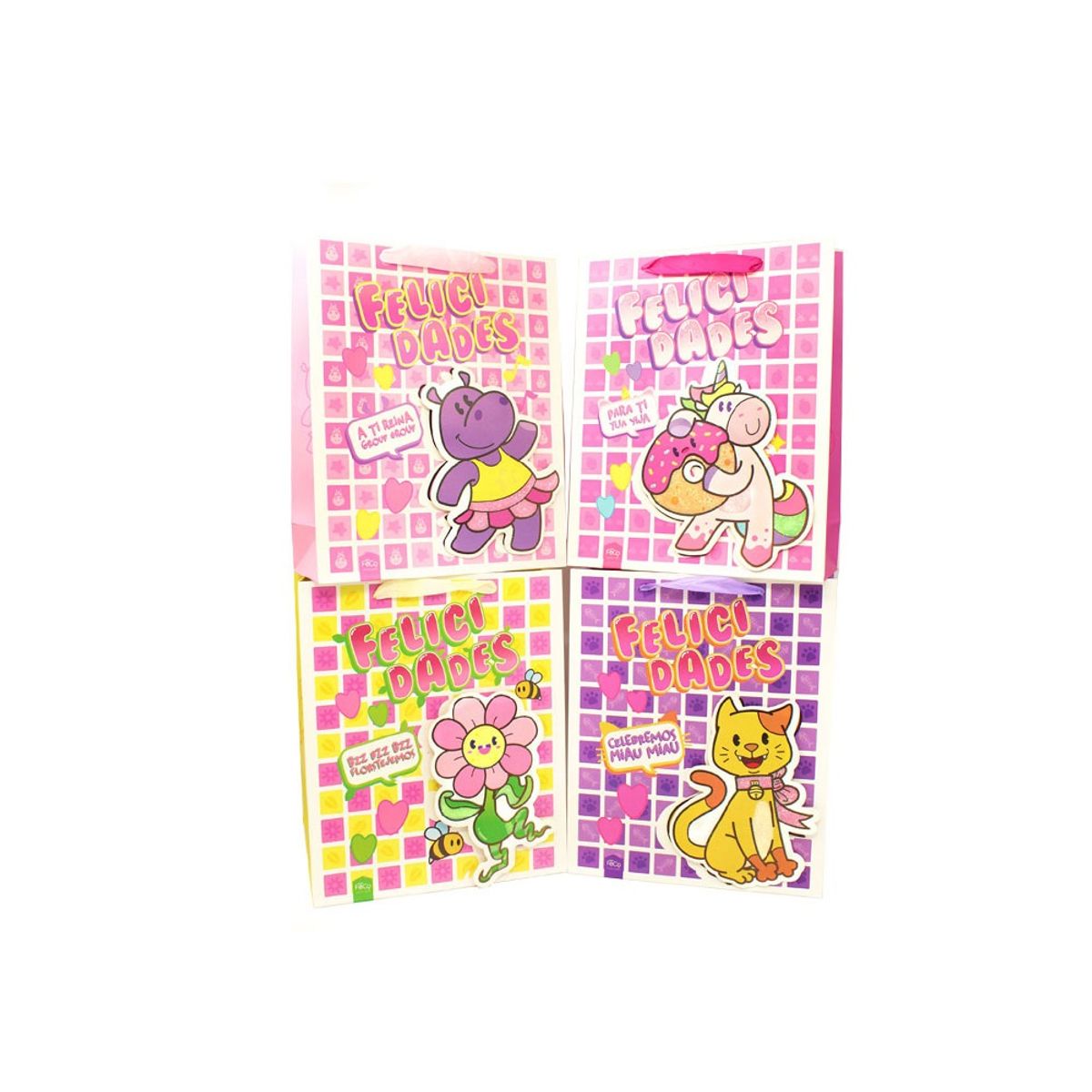 GENERICO - BOLSA DE REGALO FELICIDADES ANIMALES NINA 26X32 X12 UNI
