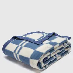 ZAHR - Frazada Lana Classic Escocesa Azul 50% Lana 1 Plaza