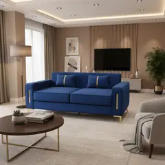 MUEBLES NEW - SOFA PARIS DOS CUERPOS AZUL FELPA