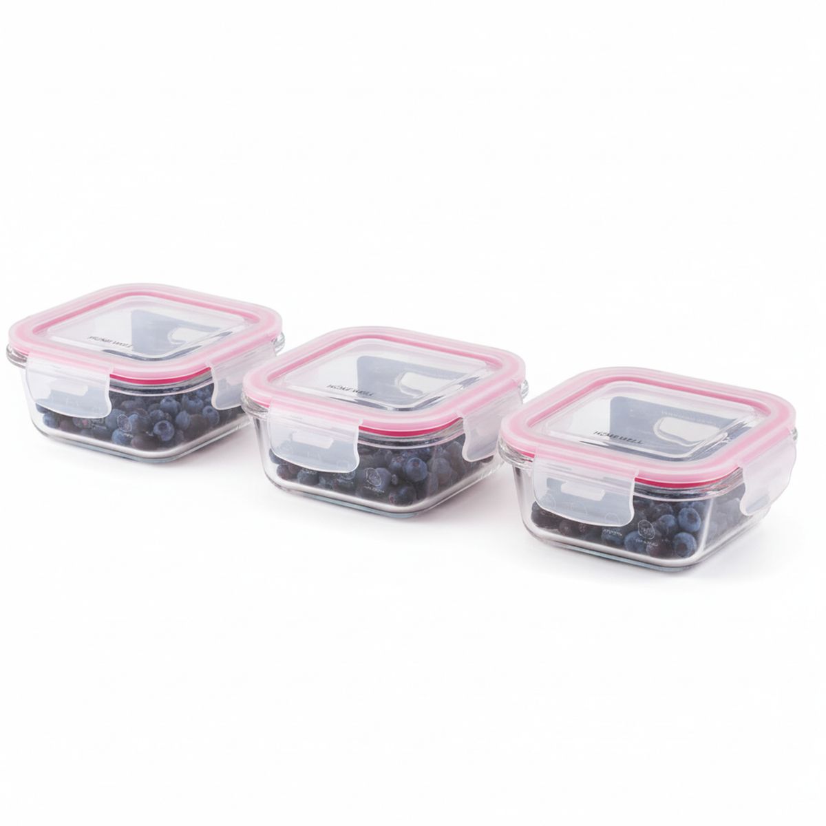 HOMEWELL - Pack de 3 Contenedores Hermeticos Vidrio Cuadrado 390Ml