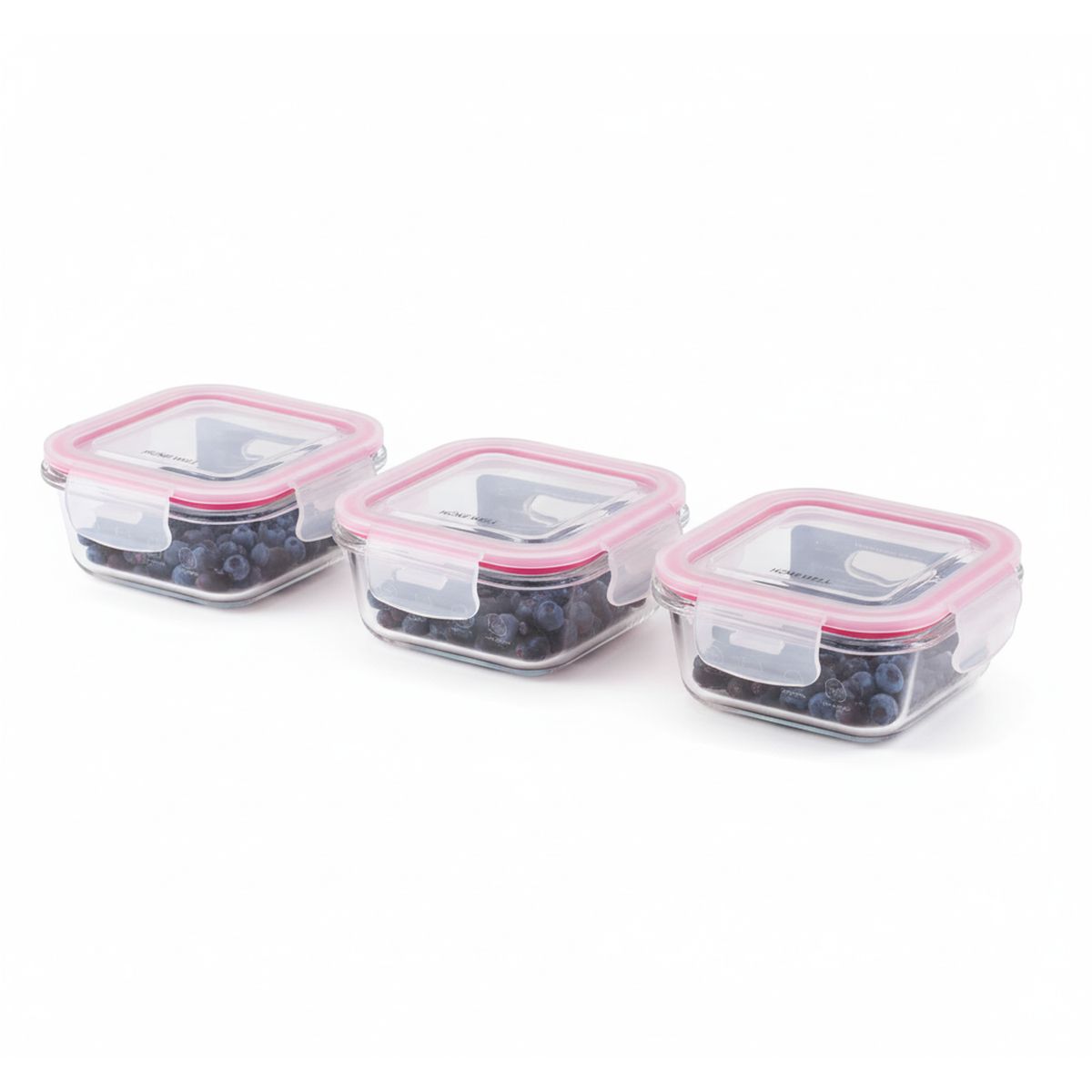 HOMEWELL - Pack de 3 Contenedores Hermeticos Vidrio Cuadrado 390Ml