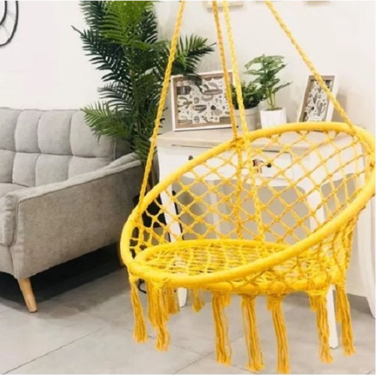 GENERICO - SILLA DE JARDIN COLGANTE Macramé CON ESTILO BOHO TIPO HAMACA UNICOLOR