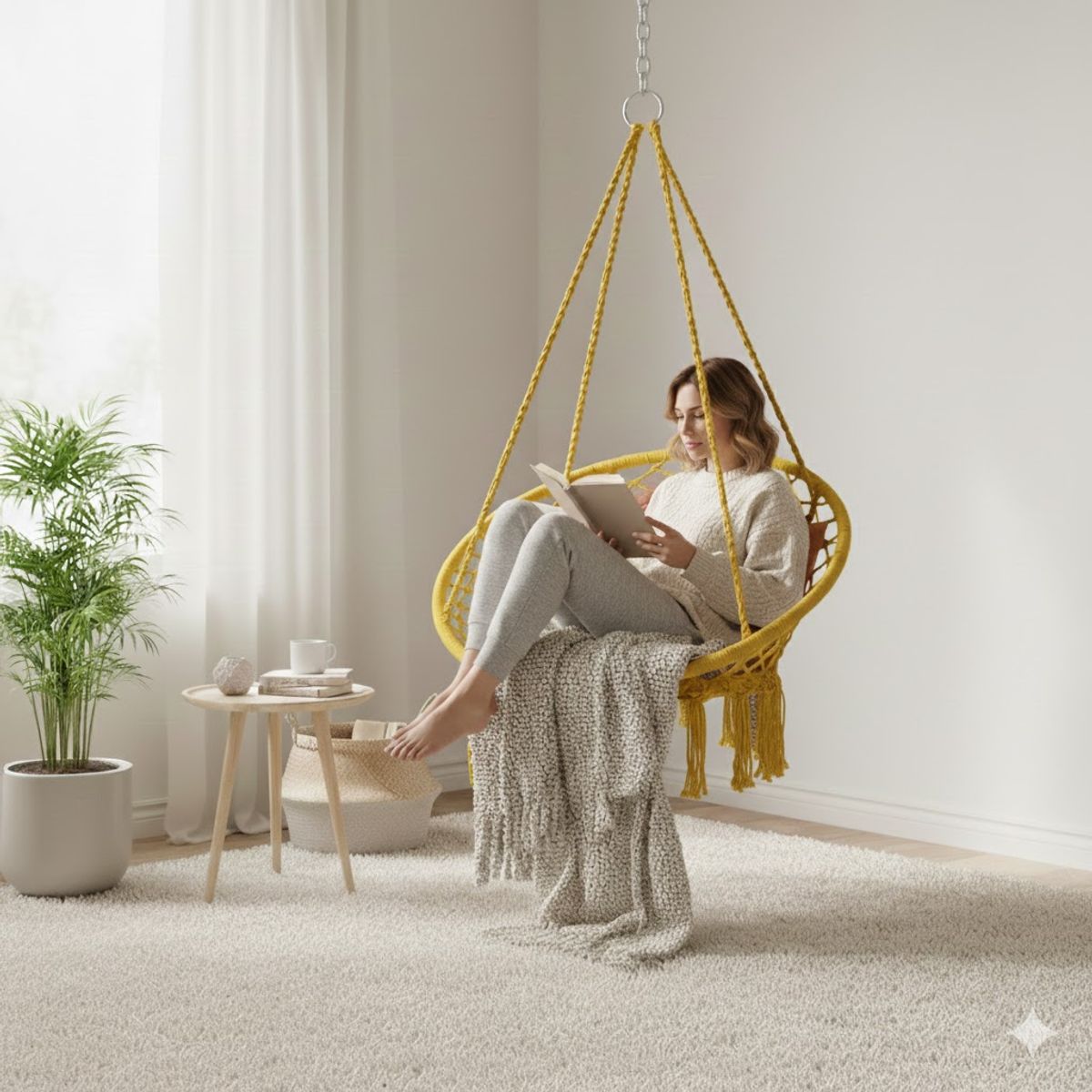GENERICO - SILLA DE JARDIN COLGANTE Macramé CON ESTILO BOHO TIPO HAMACA UNICOLOR