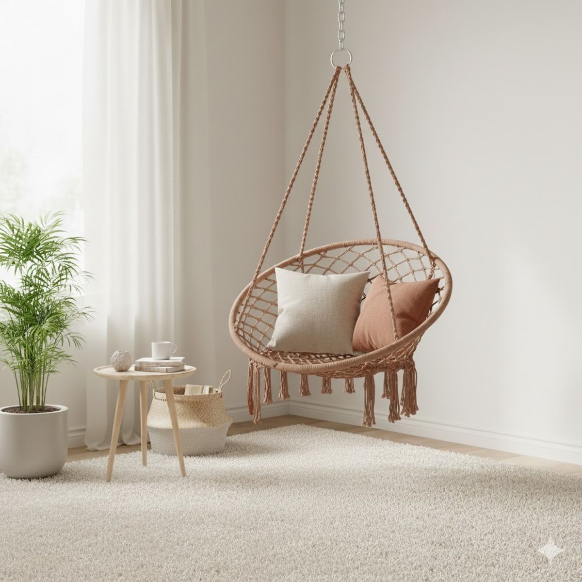 GENERICO - SILLA DE JARDIN COLGANTE Macramé CON ESTILO BOHO TIPO HAMACA UNICOLOR