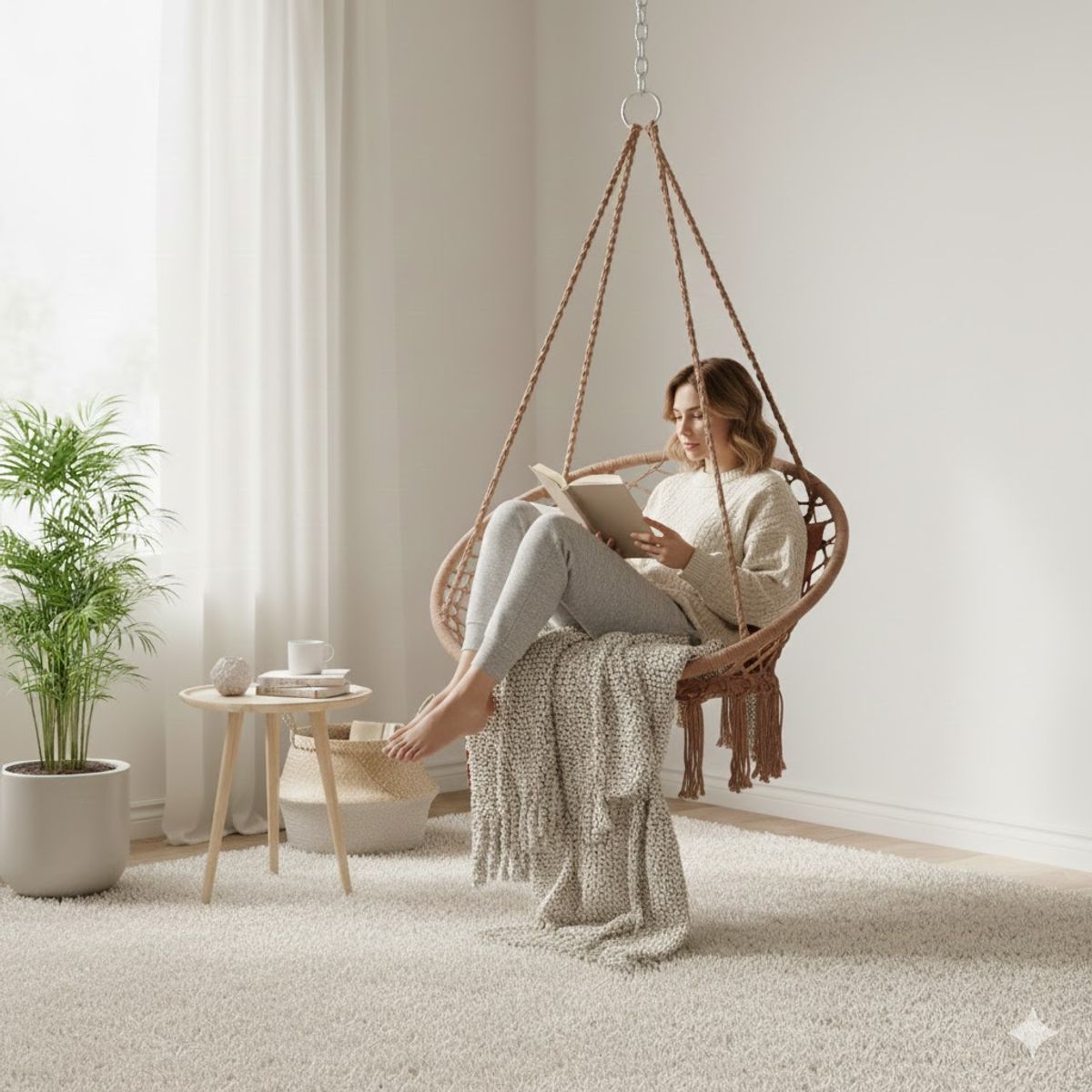 GENERICO - SILLA DE JARDIN COLGANTE Macramé CON ESTILO BOHO TIPO HAMACA UNICOLOR