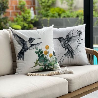 Imagen 2 del producto Funda de Cojín Estampada Grafito Color Colibrí