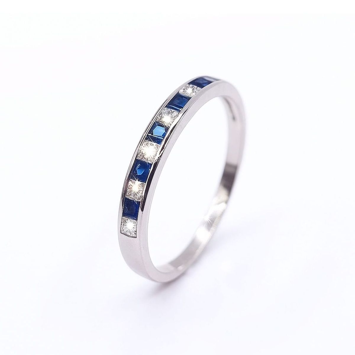 JOYAS LANDEROS - Anillo Riel 11 Circones Azul Plata 925