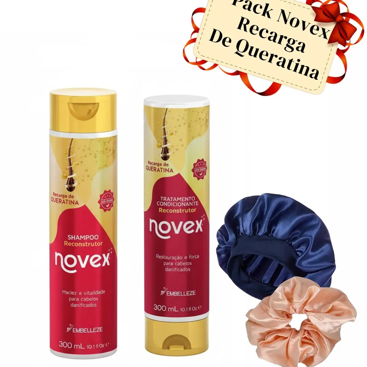 NOVEX - Pack Shampoo Y Acondicionador Recarga De Queratina Novex + Accesorios
